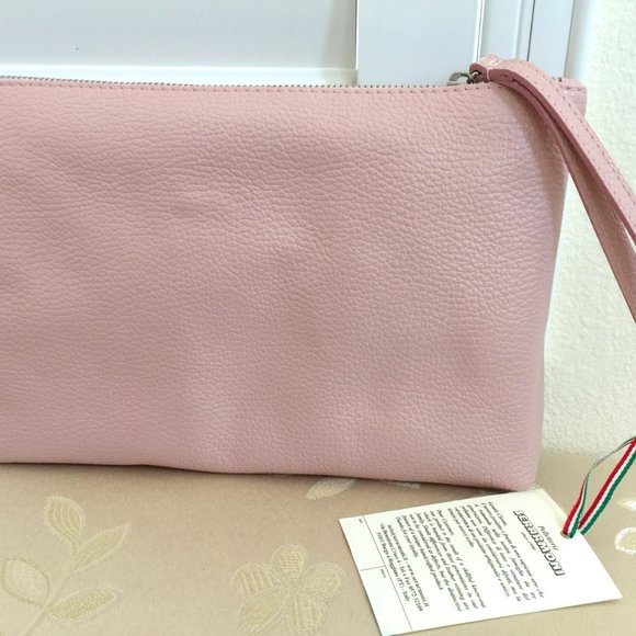 Moscardini Fienze ITALY Cosmetic Bag Pouch Wristlet Made Up Case PINK 10x7" NEW - Picture 4 of 9